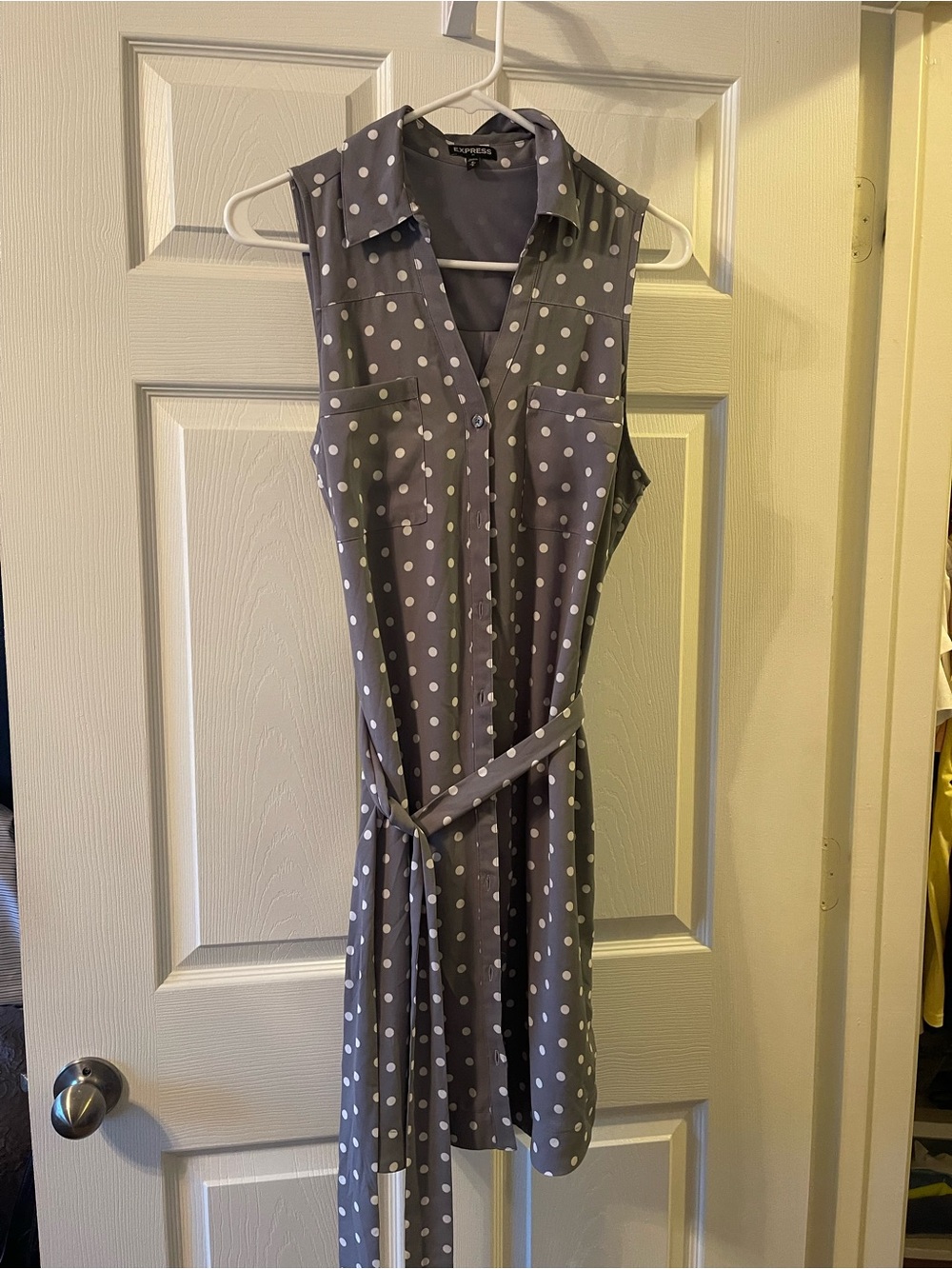 Express Gray Polka Dot Sleeveless Midi Dress